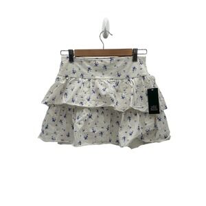 NWT Wild Fable Women Cream Blue Floral Tiered Ruffle Skirt w/ Built in Shorts
